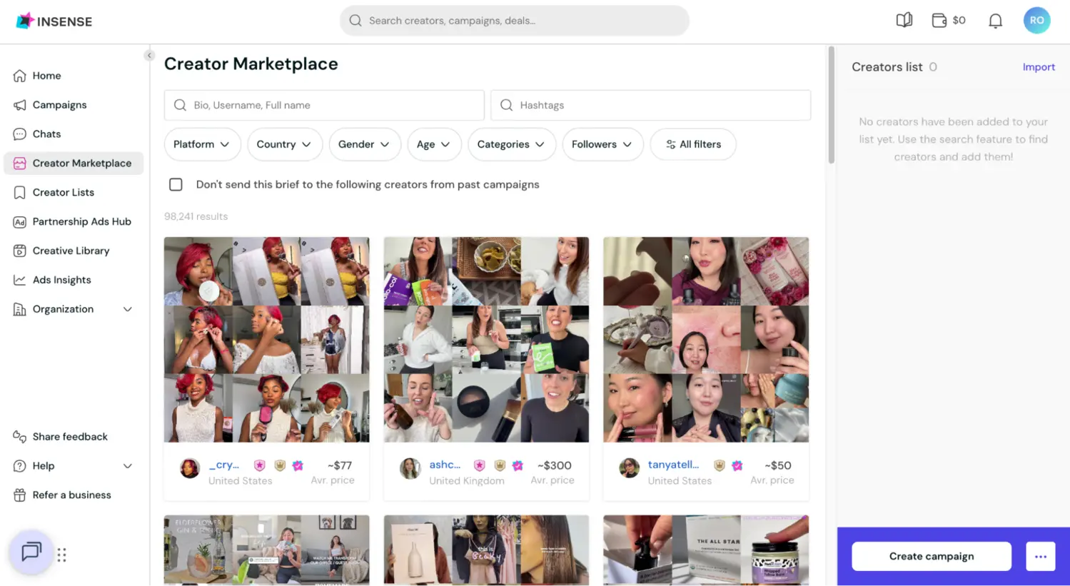 Insense creator marketplace