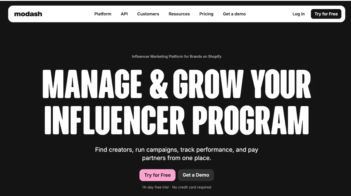 Modash website home page.webp