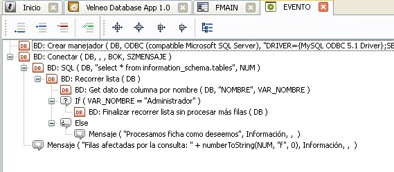 Evento con acceso a base de datos externa por ODBC