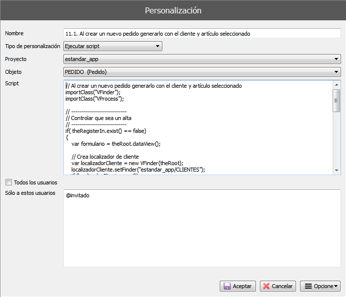 Cómo personalizar aplicaciones en ejecución. Formulario de configuración avanzada