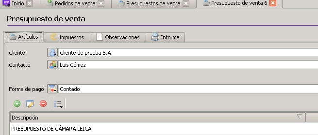 Campo Contacto en documentos de Ventas