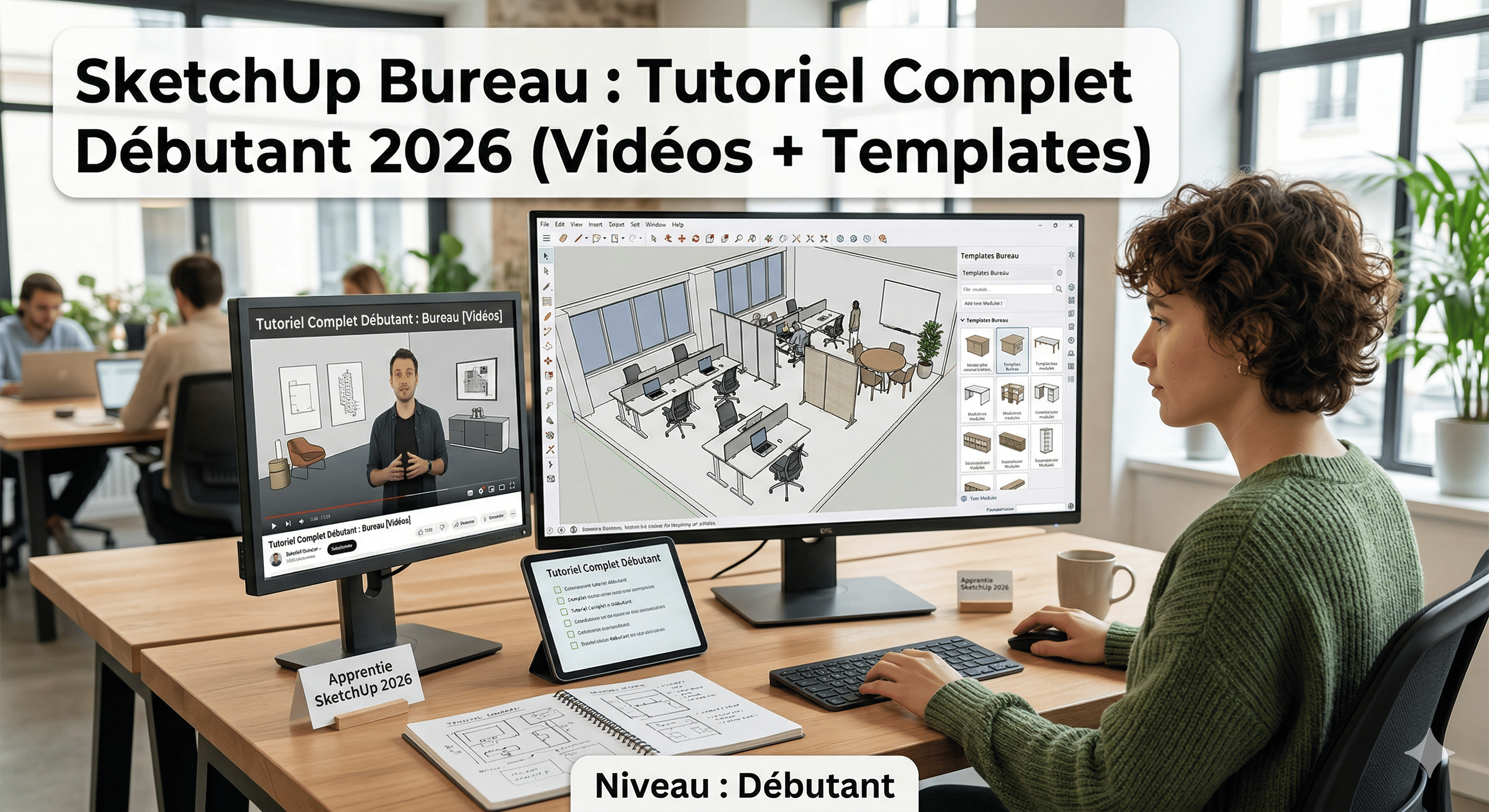 SketchUp Bureau : Tutoriel Complet Débutant 2026 (Vidéos + Templates)