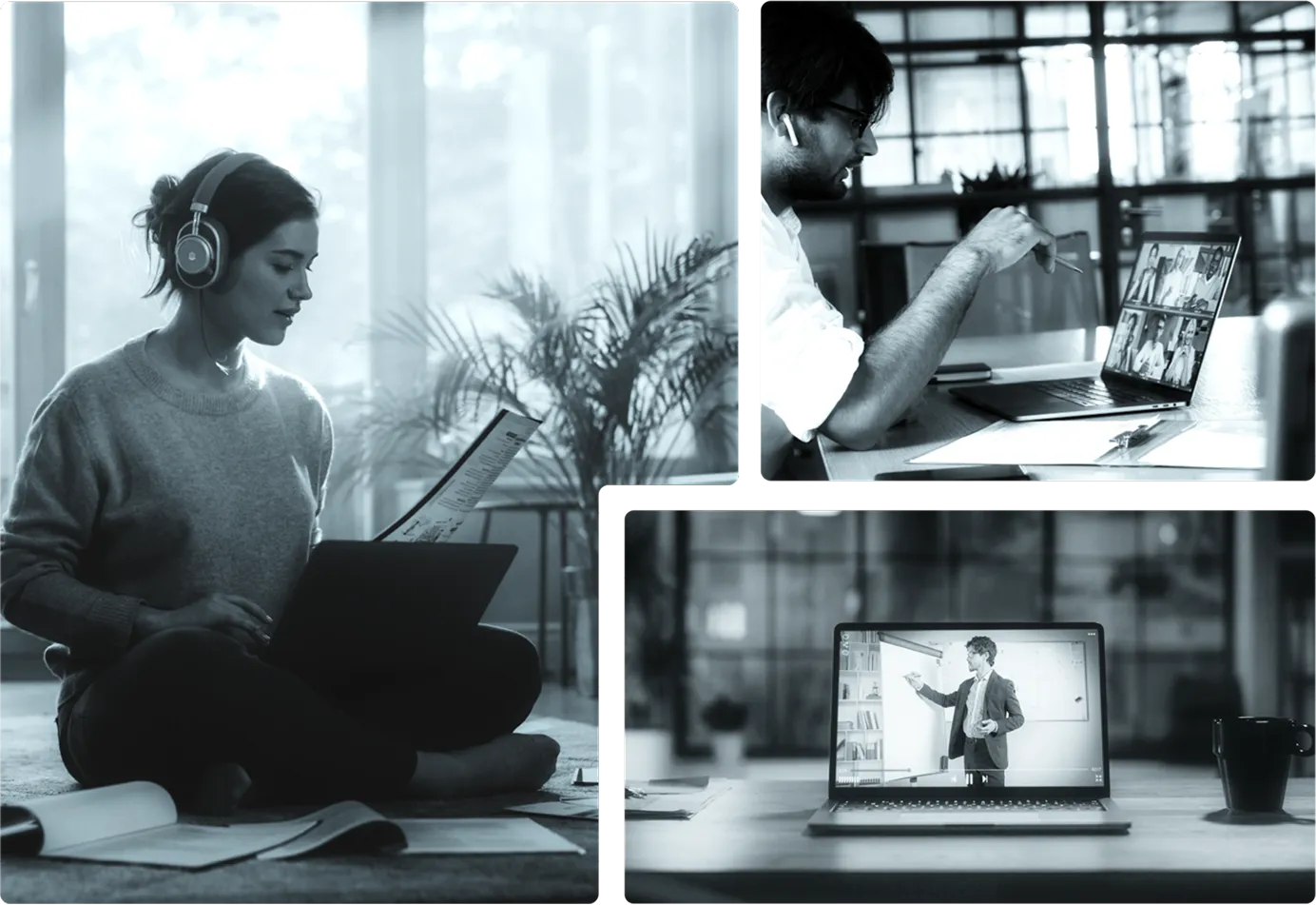 Three different pictures of people in computer