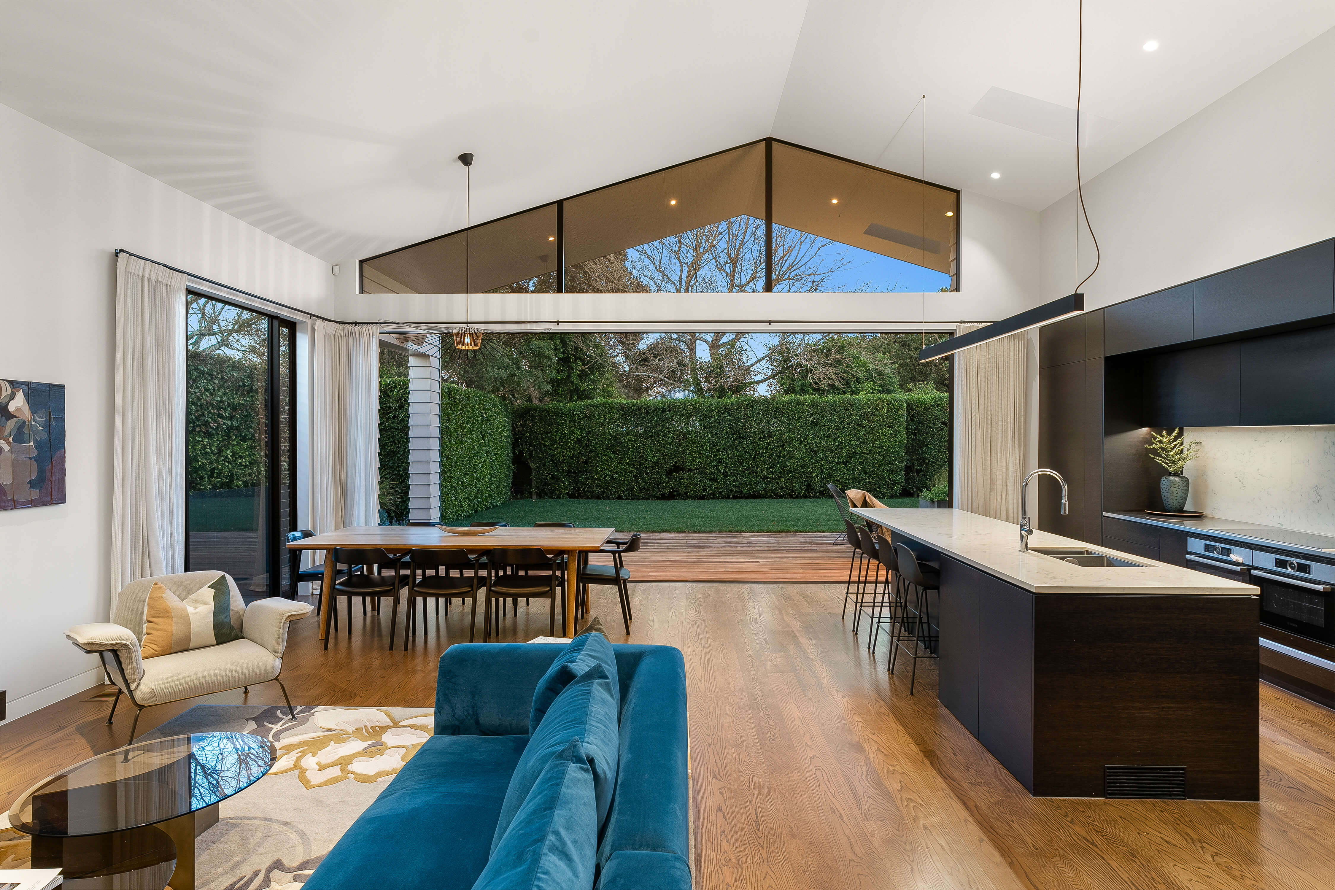 Lounge, dining and kitchen