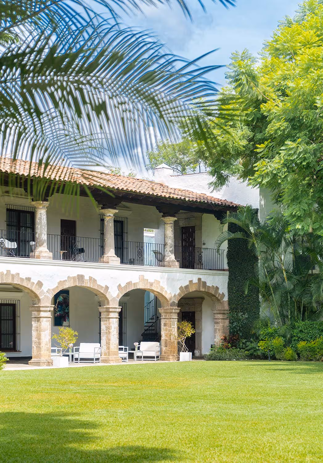 Jardín principal de Anticavilla Hotel en Cuernavaca