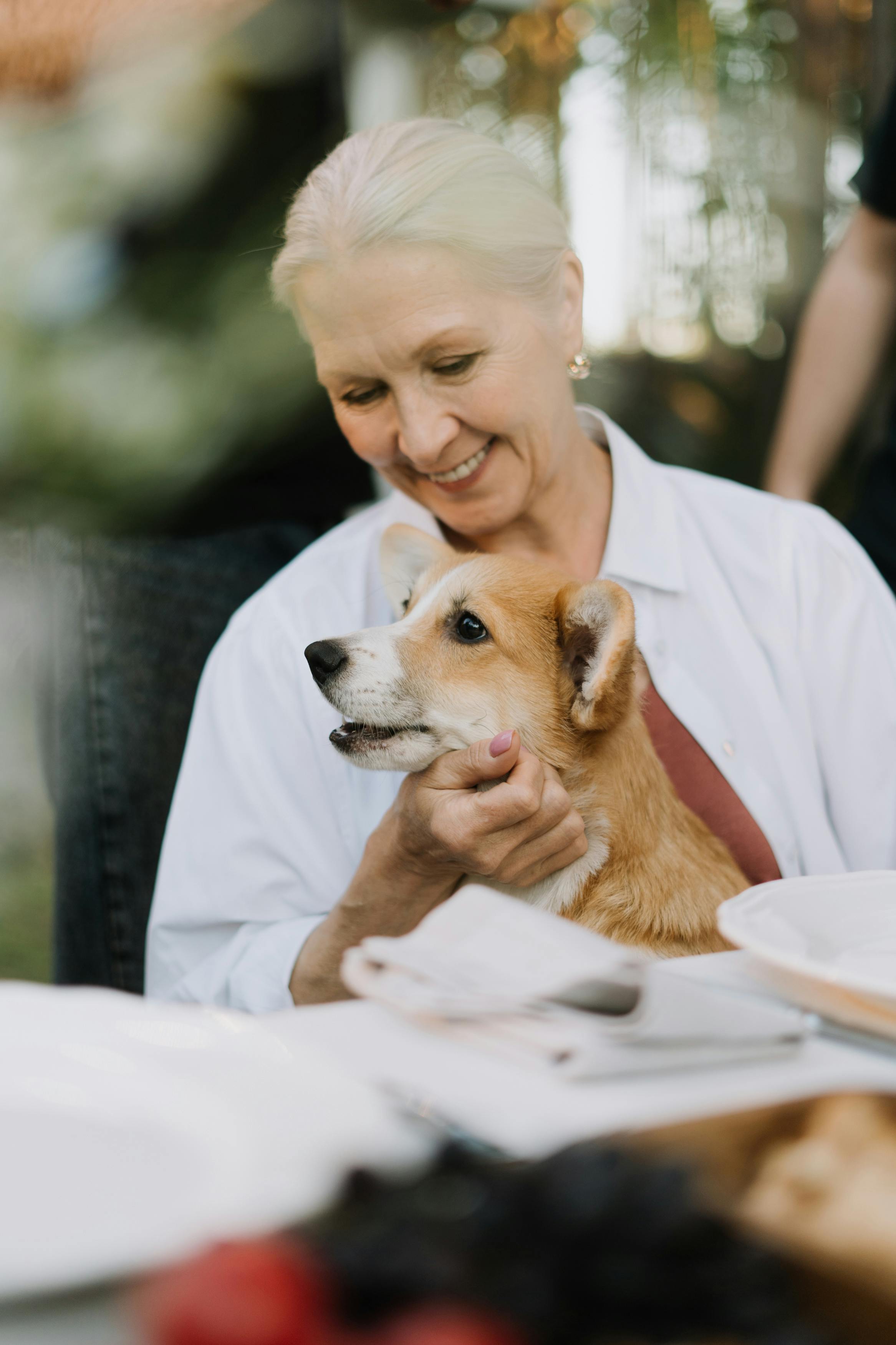 elder lady with her dog