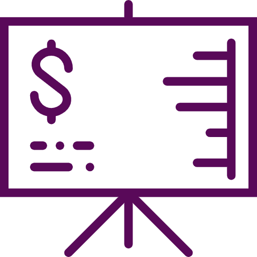 An icon of a presentation showing money.