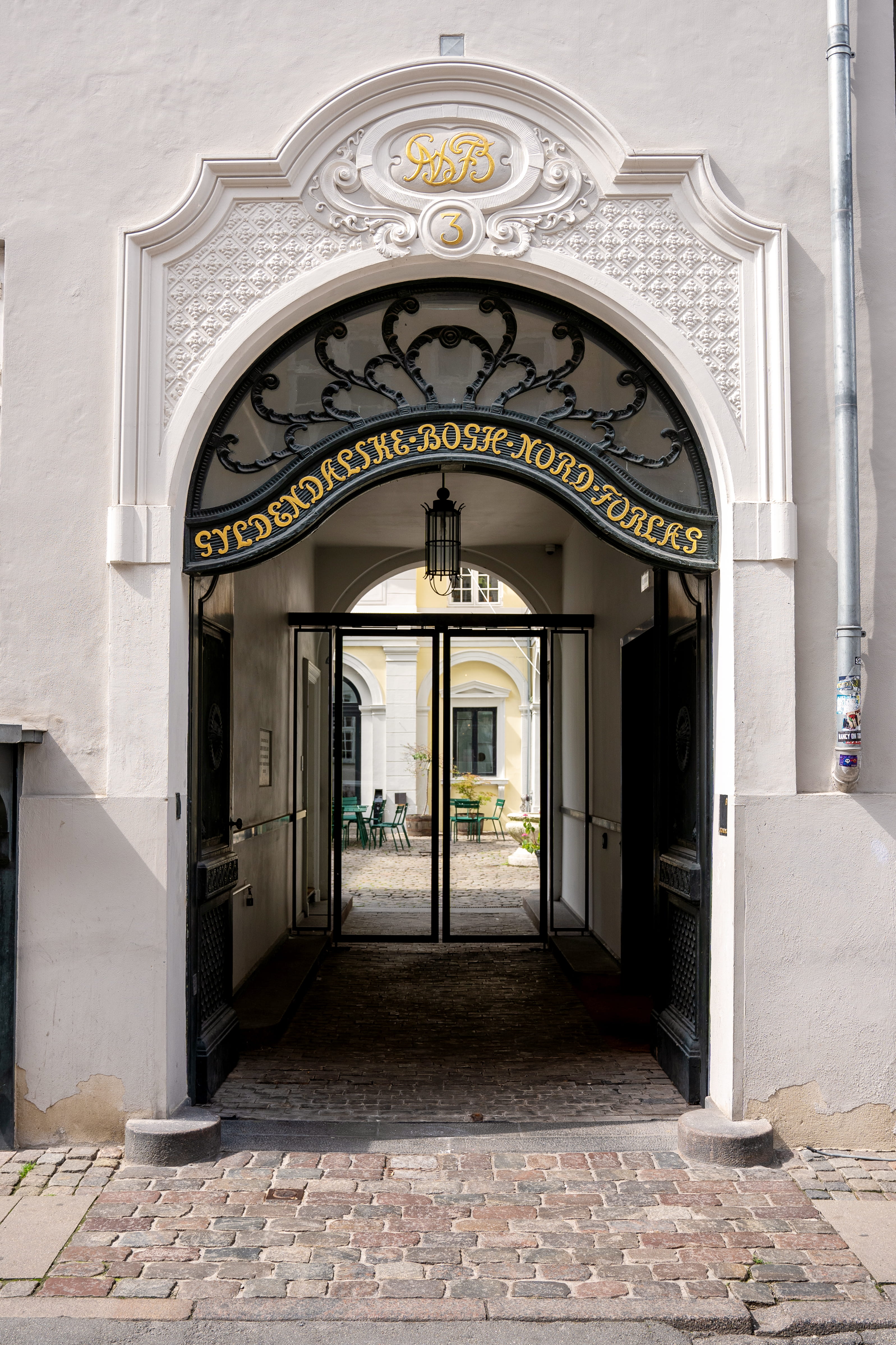 A photo of the entrance to the Gyldendal publishing house in Denmark