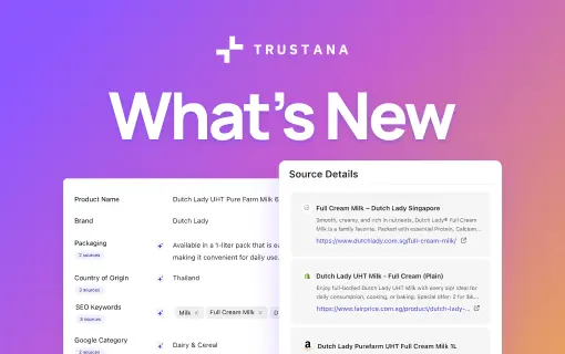 Source attribution for product data in the Trustana platform