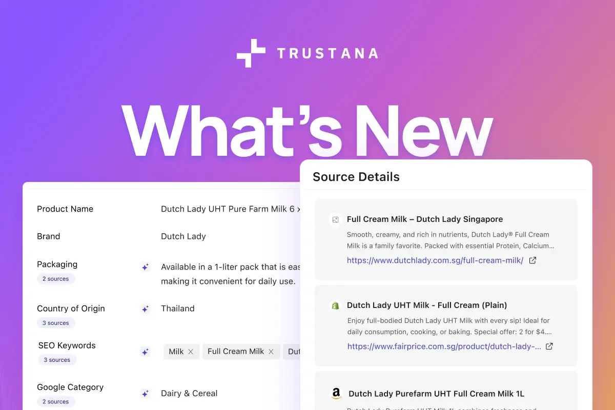 Source attribution for product data in the Trustana platform