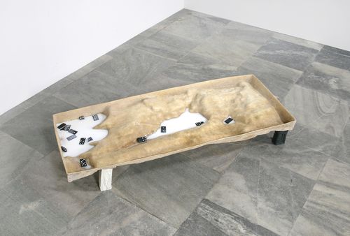 fountaindrinkers, 2023, found objects, epoxy resin, plasticine, 117 x 45 x 20 cm