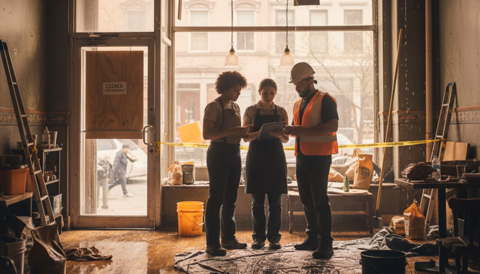 Three people planning a project in a creative studio