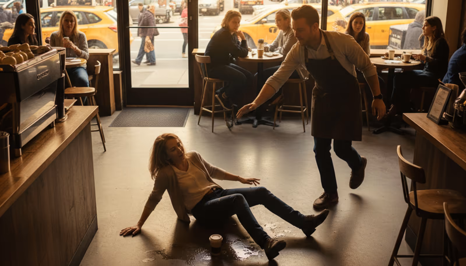 Playful moment between coworkers in a store