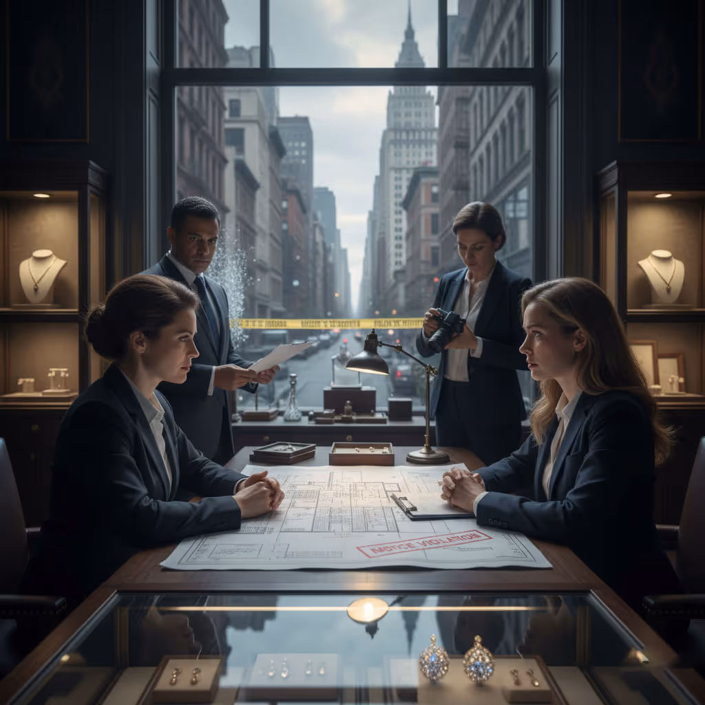 Business meeting in a modern office with skyline view