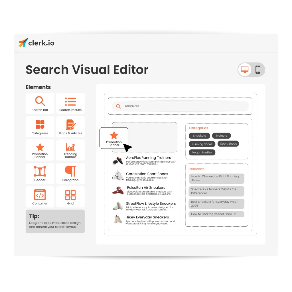 Design and Control E-commerce Search with a Visual Editor