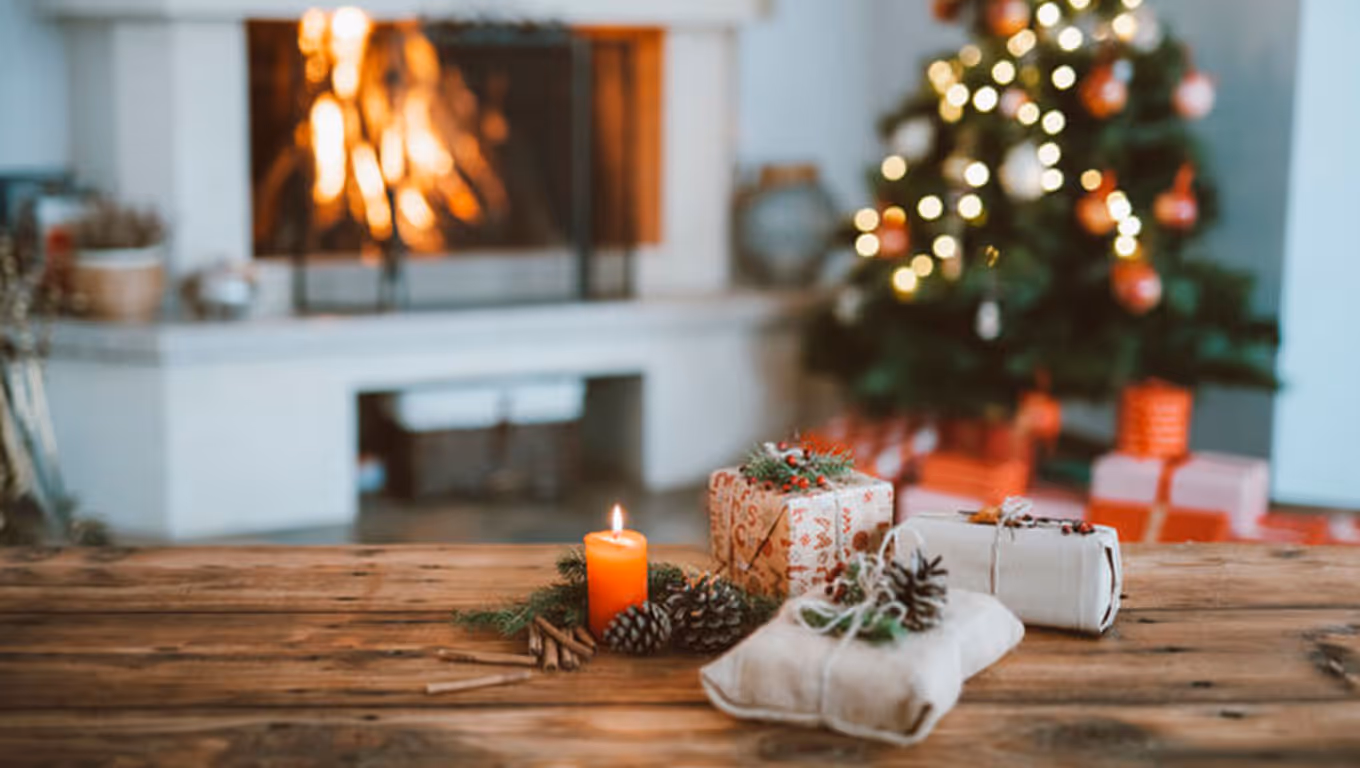 Beautifully Christmas Decorated Home Interior With A Christmas Tree And Christmas Presents