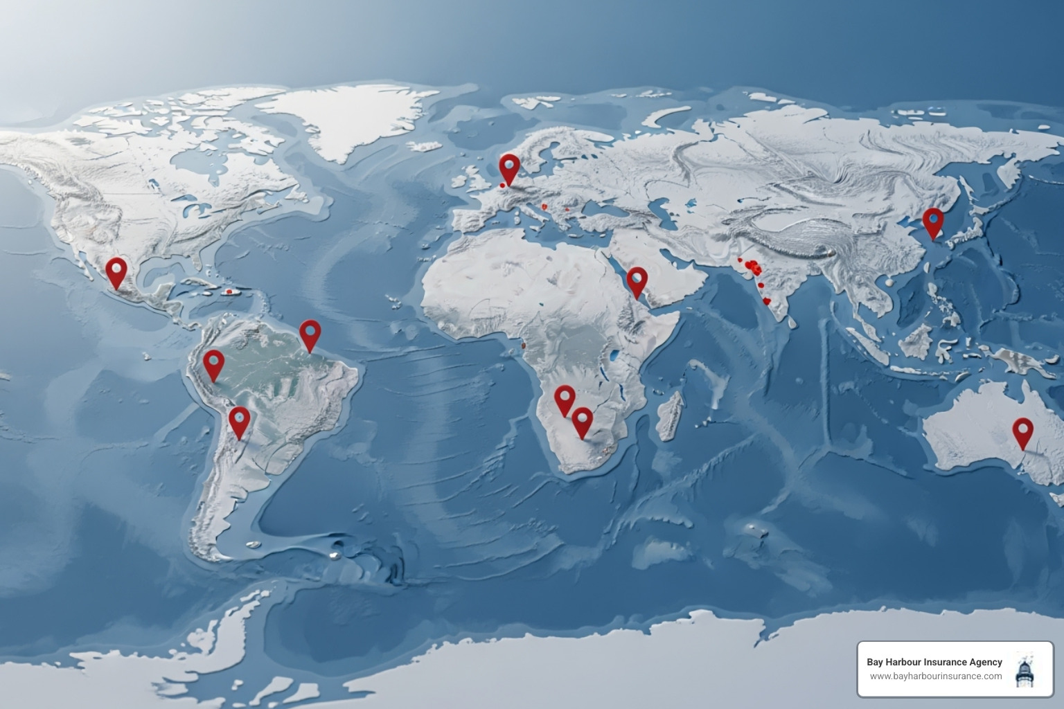 World map with pins - car insurance for veterans
