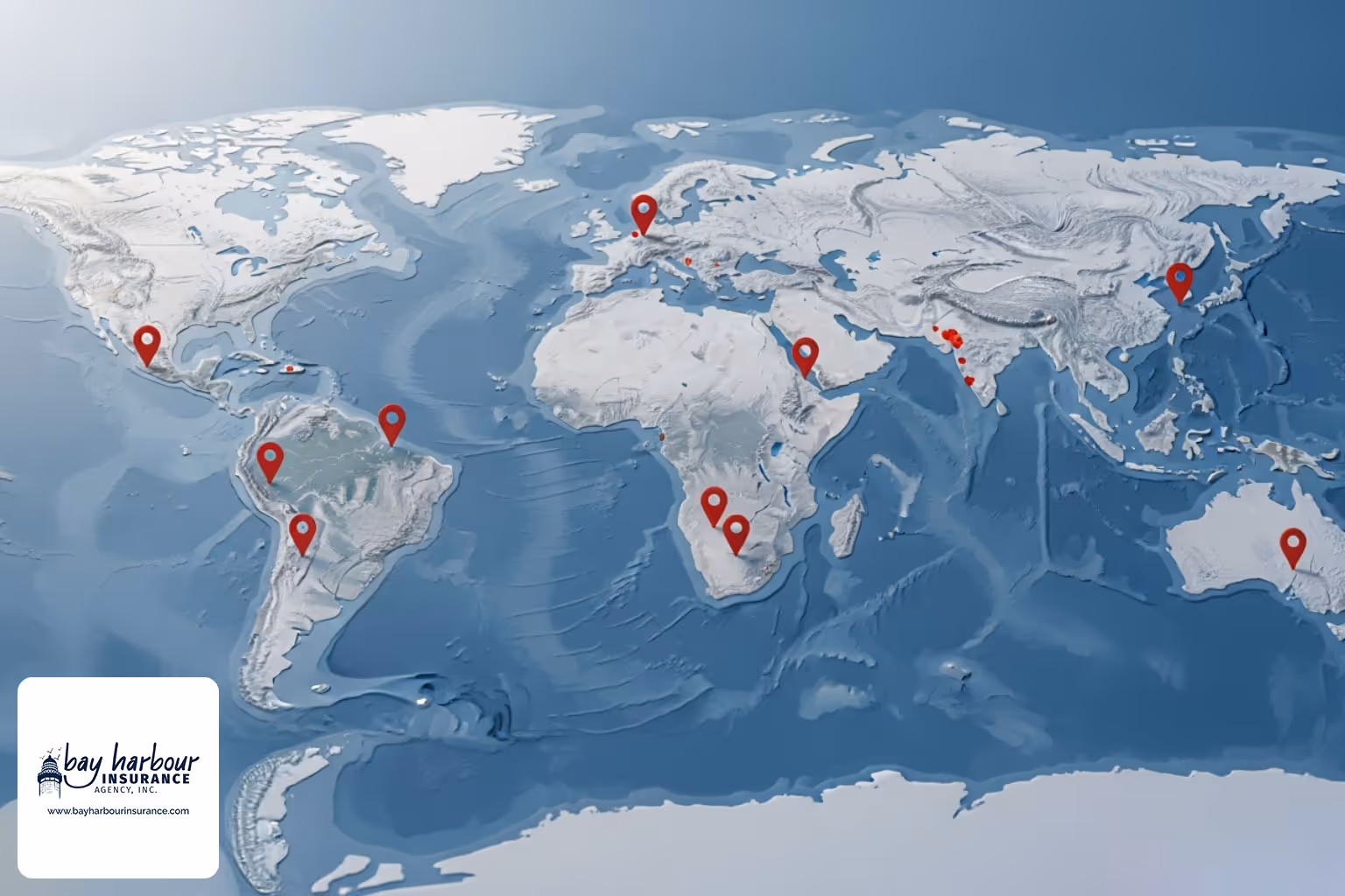 World map with pins - car insurance for veterans