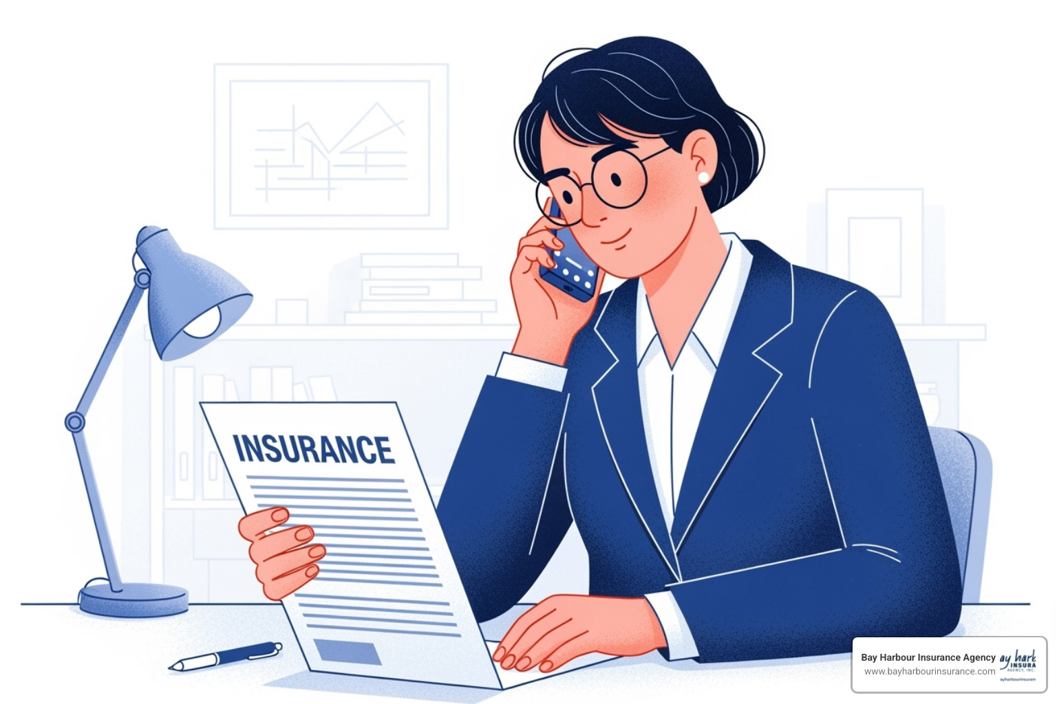 A person on the phone looking at an insurance document - boat insurance long island A person on the phone looking at an insurance document - boat insurance long island