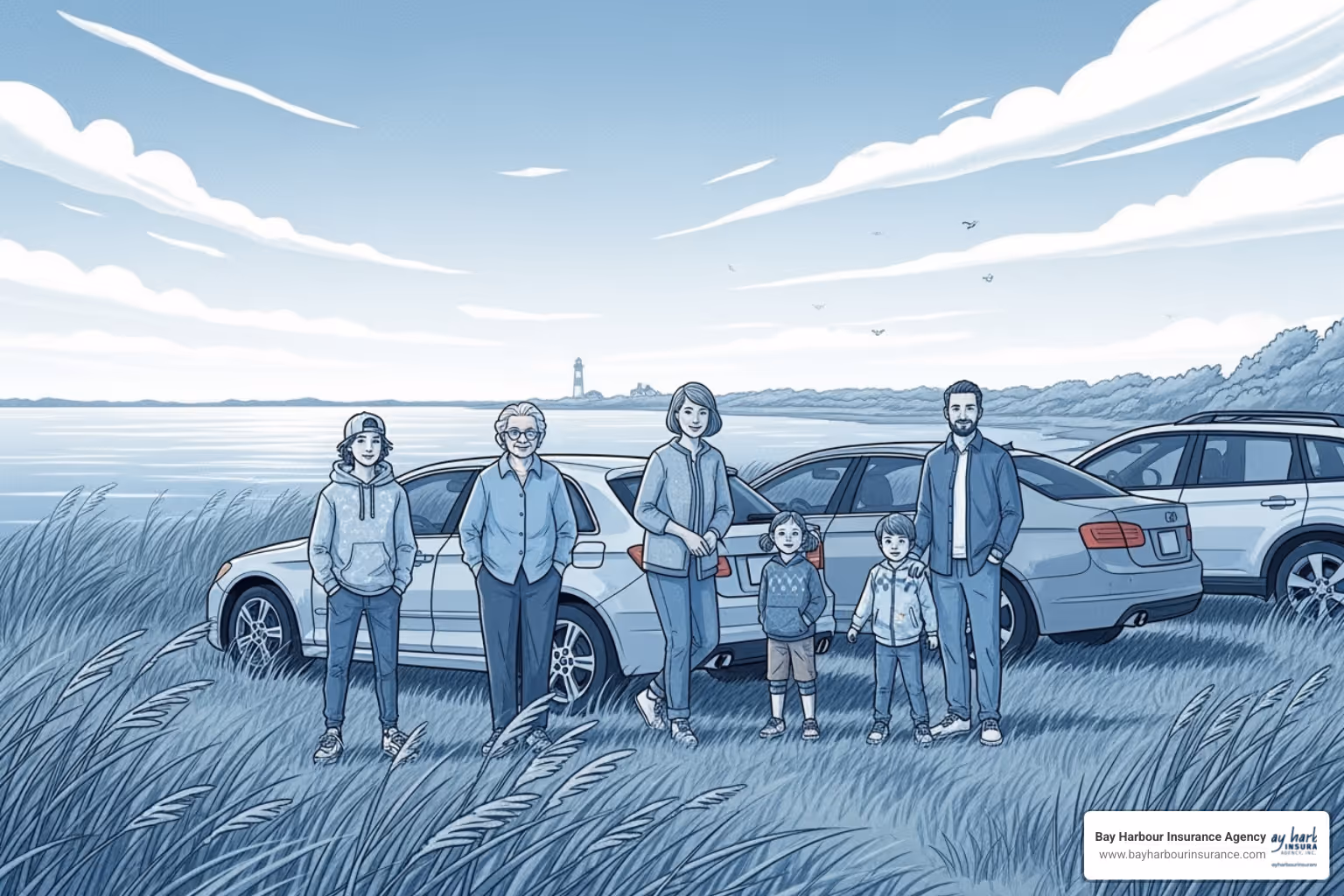 diverse group of drivers including a teen, a senior, and a family - Car insurance Long Island