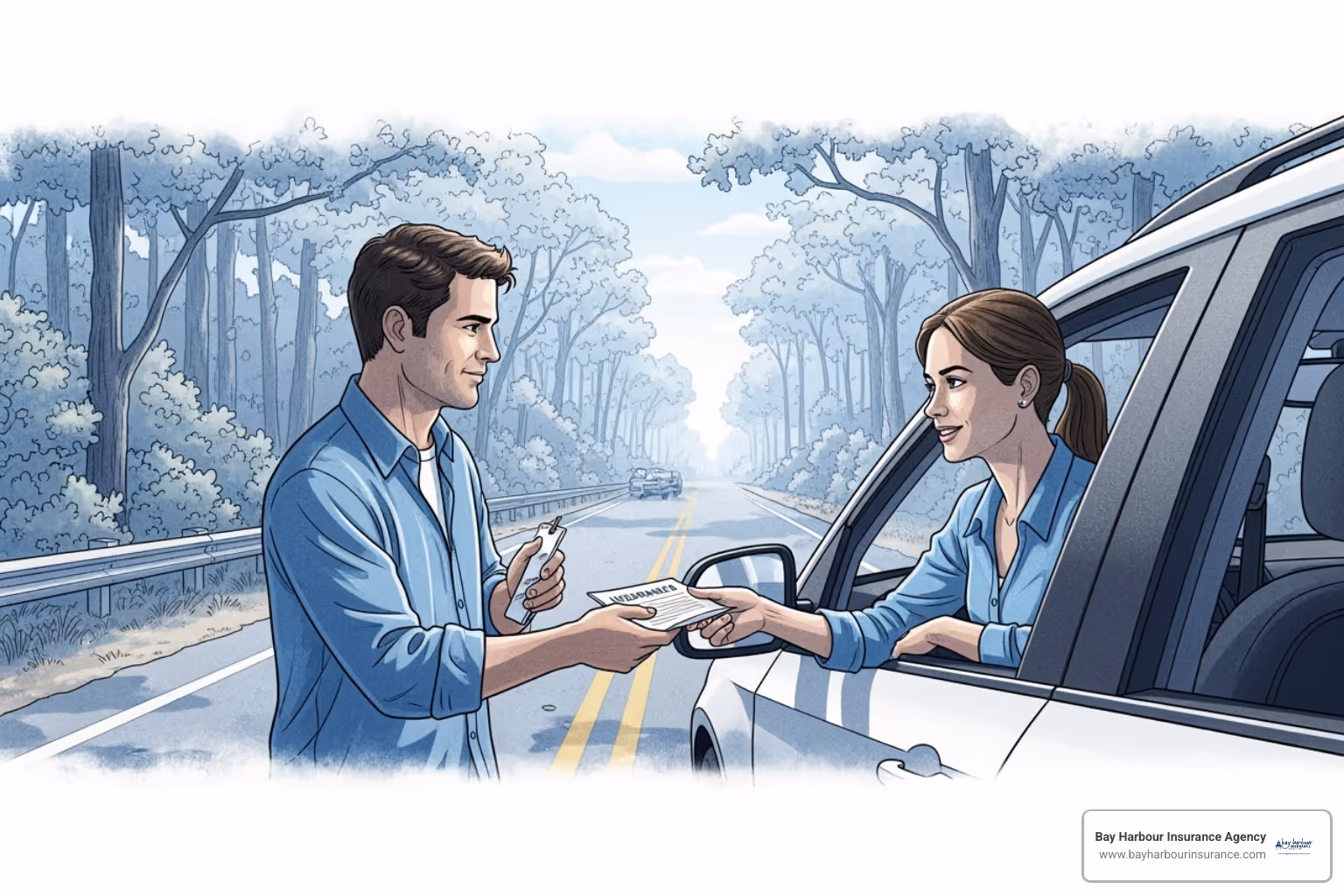 Two drivers exchanging information after a car accident