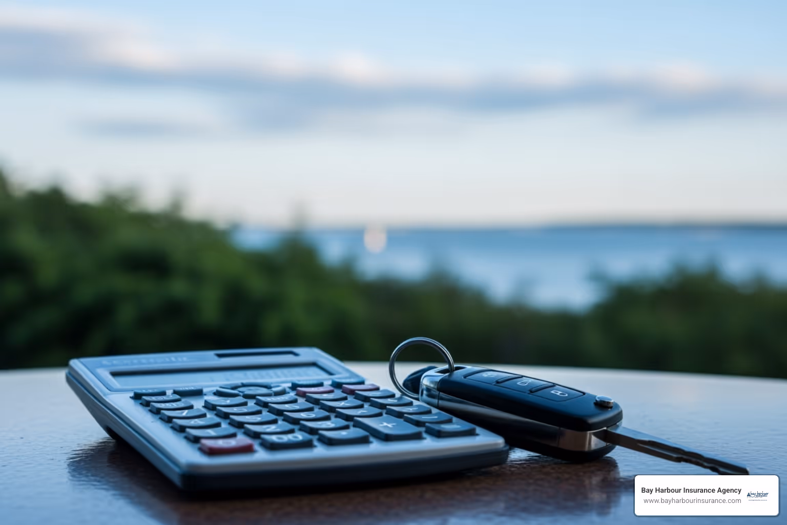 Calculator and car keys representing auto insurance rates