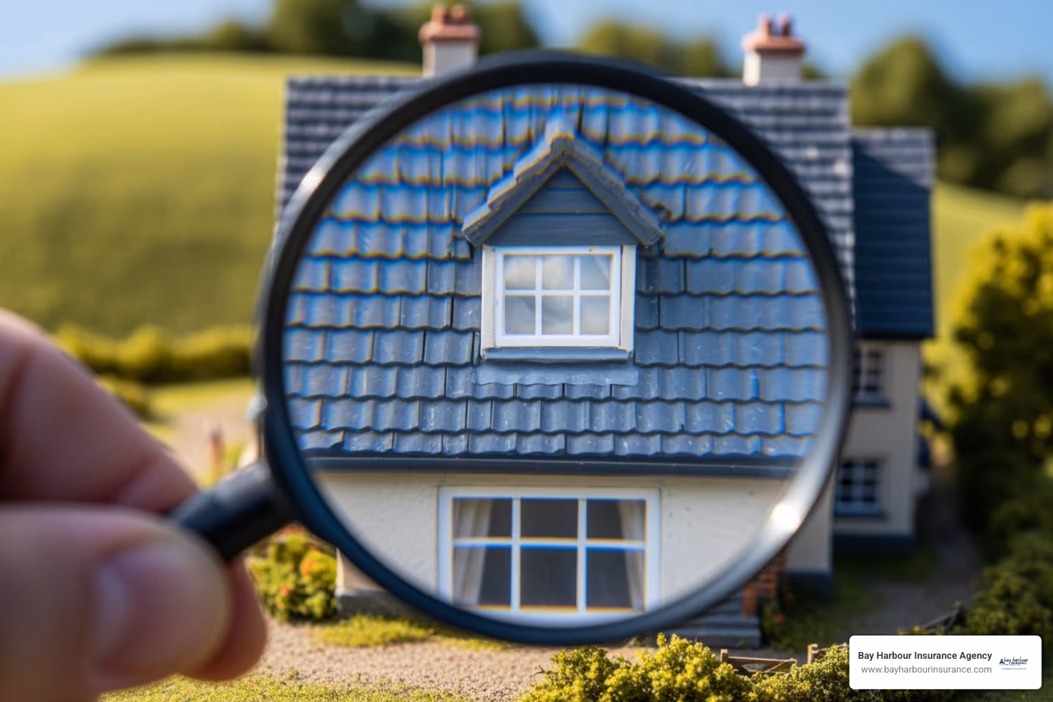 magnifying glass over a model house, highlighting different features like roof, windows, and location - inexpensive home insurance magnifying glass over a model house, highlighting different features like roof, windows, and location - inexpensive home insurance