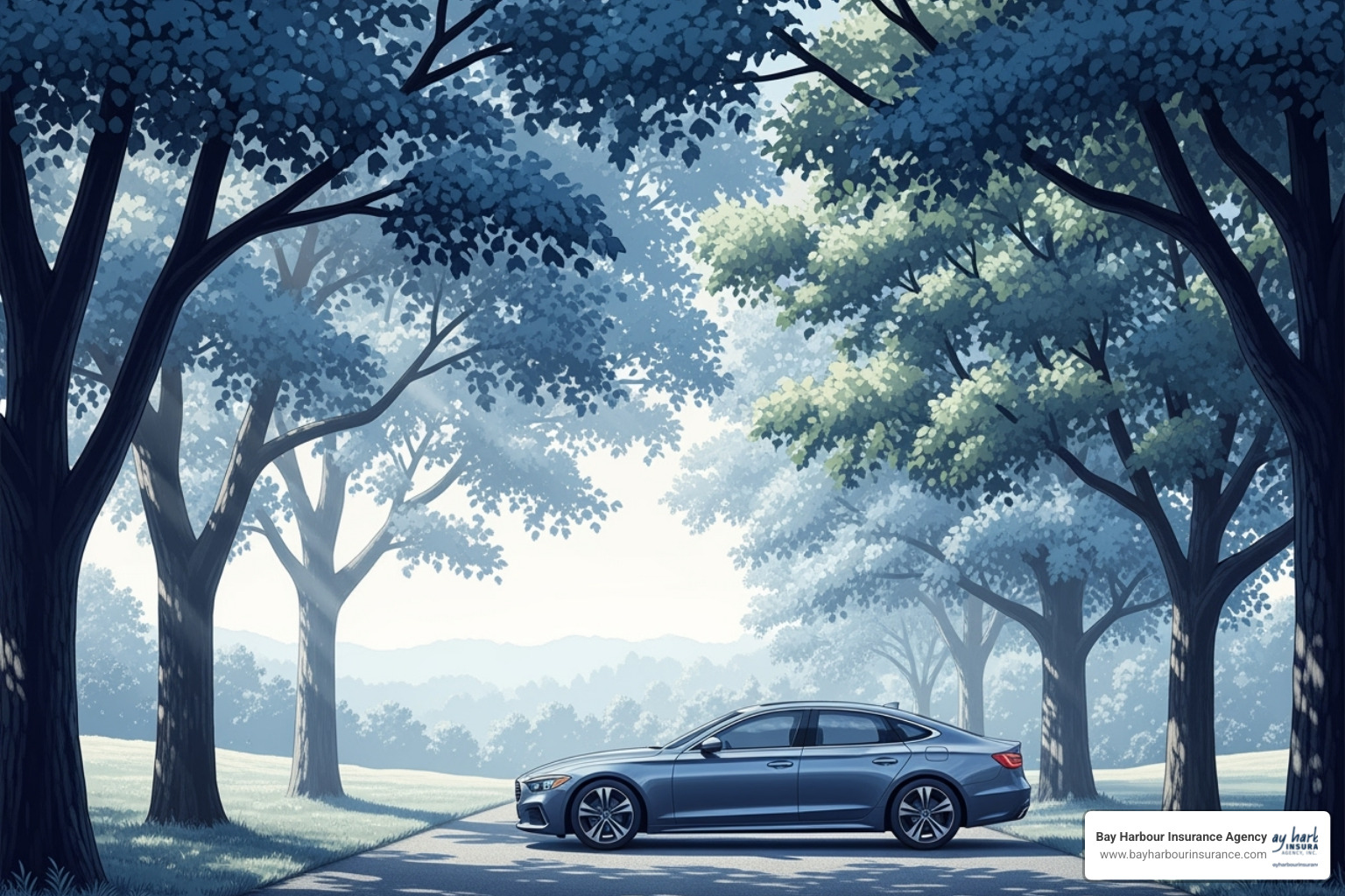 illustration of car parked on long island street