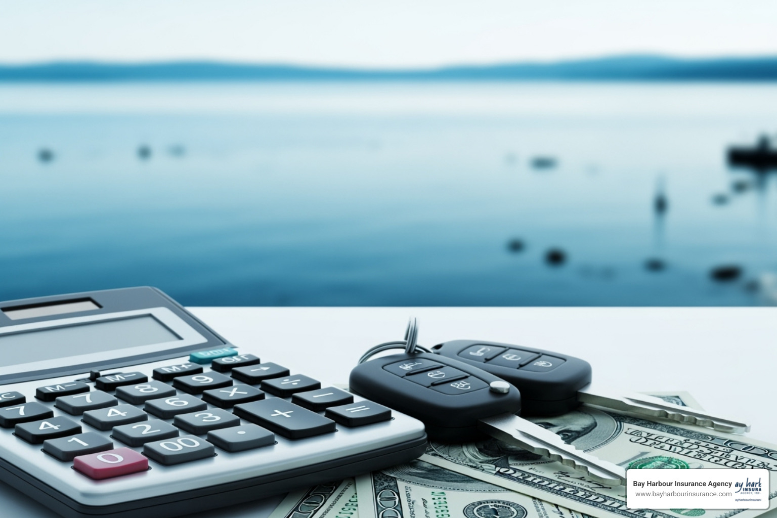 Image of a calculator with car keys and money, set against a calming blue and white background that suggests a Long Island, NY natural environment, in landscape orientation. The scene conveys a sense of thoughtful financial planning for car insurance. - full coverage car insurance Image of a calculator with car keys and money, set against a calming blue and white background that suggests a Long Island, NY natural environment, in landscape orientation. The scene conveys a sense of thoughtful financial planning for car insurance. - full coverage car insurance