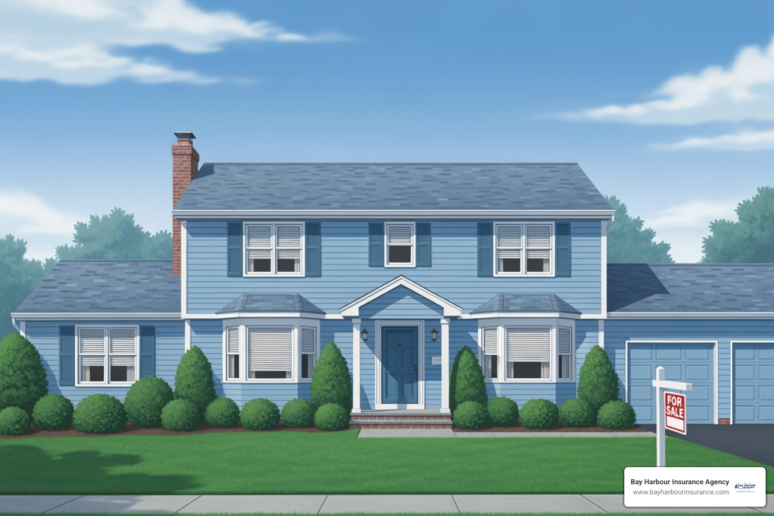 illustration of long island home with For Sale sign out front