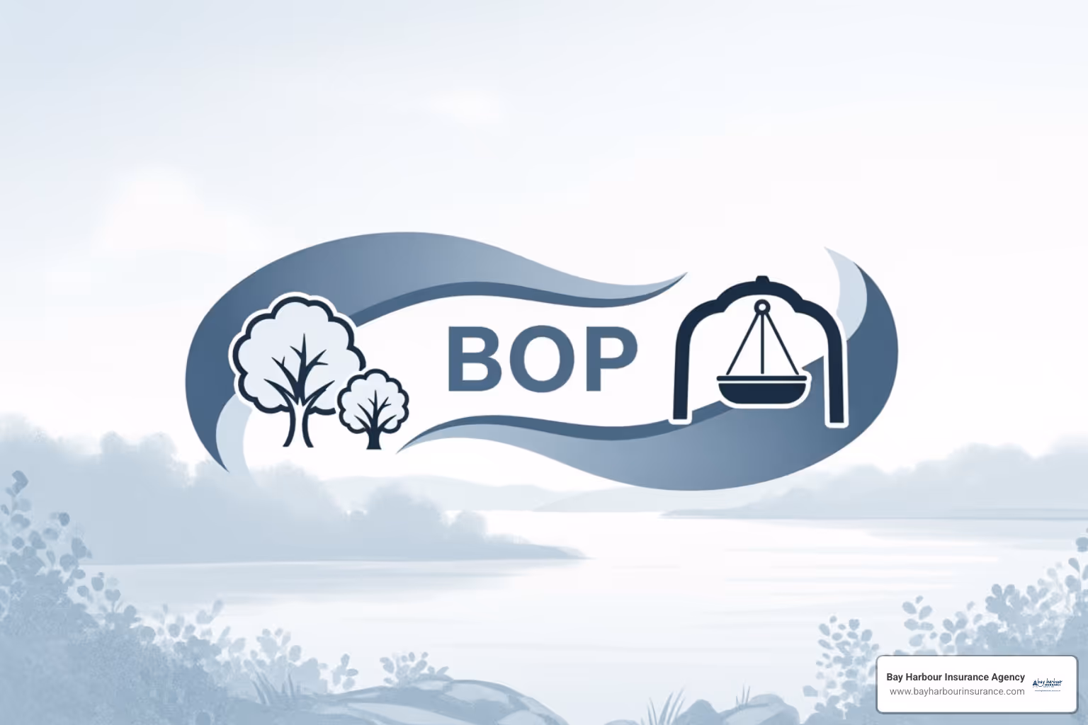 diagram showing separate insurance policies for property and liability merging into a single, streamlined BOP policy icon, with a subtle Long Island landscape in the background - coverage provided under a bop is diagram showing separate insurance policies for property and liability merging into a single, streamlined BOP policy icon, with a subtle Long Island landscape in the background - coverage provided under a bop is