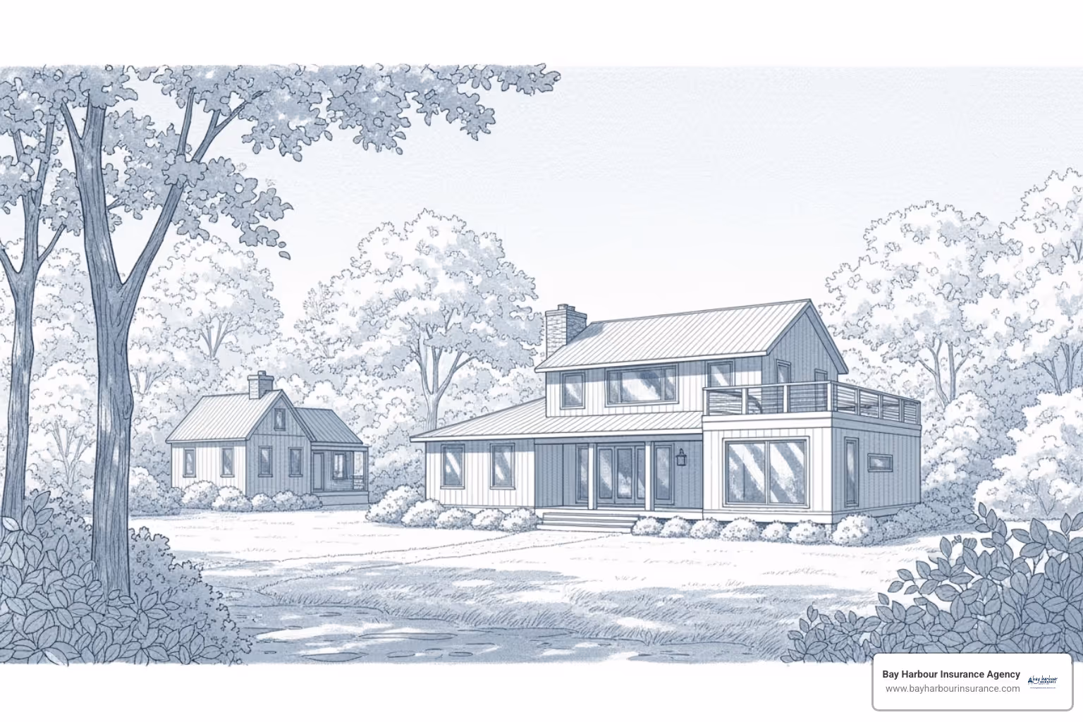 black and white drawing illustration of a home - second home insurance quote 