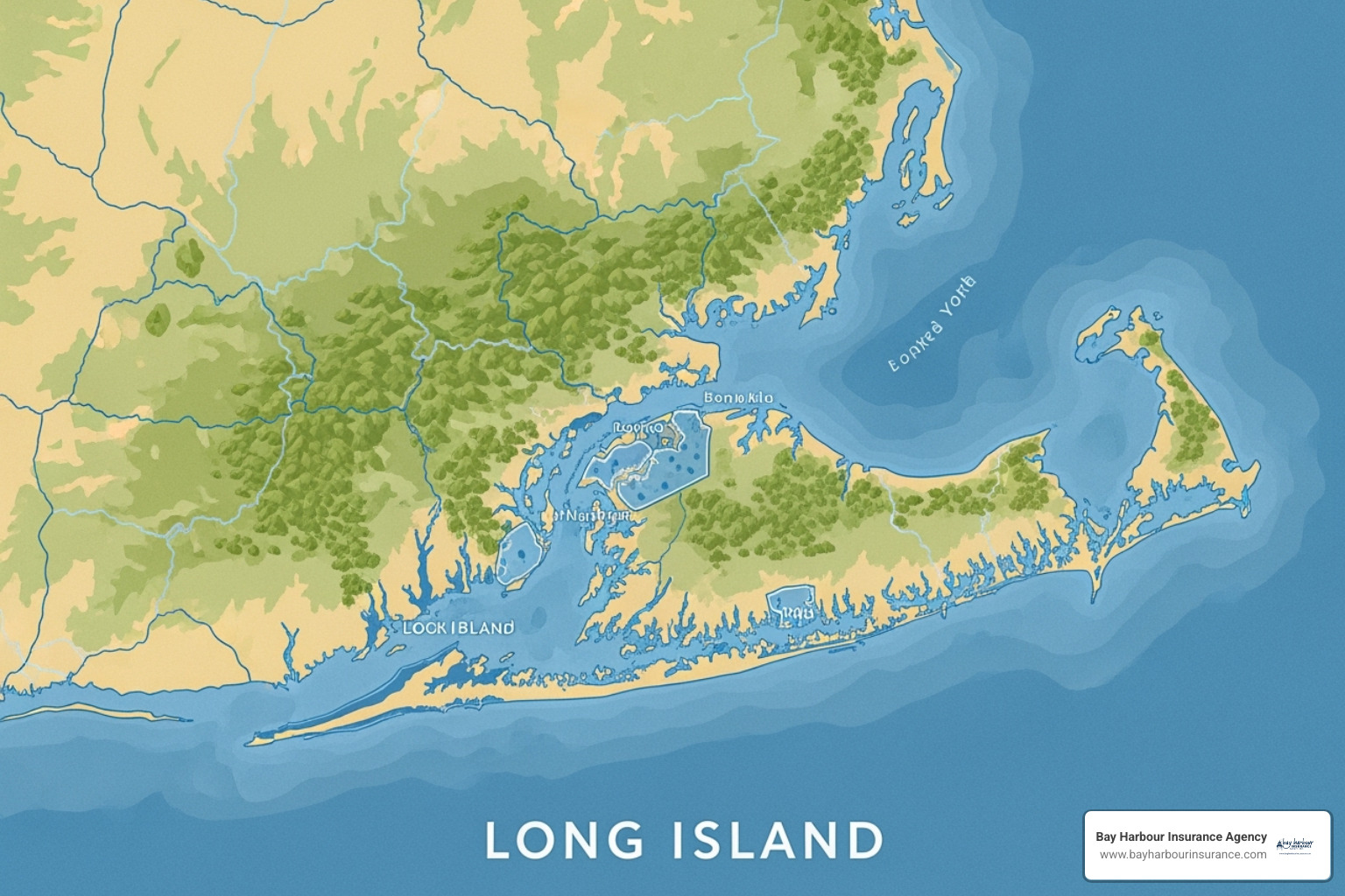 Map highlighting potential high-risk flood zones on Long Island, with shaded areas indicating increased risk - home insurance for second home Map highlighting potential high-risk flood zones on Long Island, with shaded areas indicating increased risk - home insurance for second home