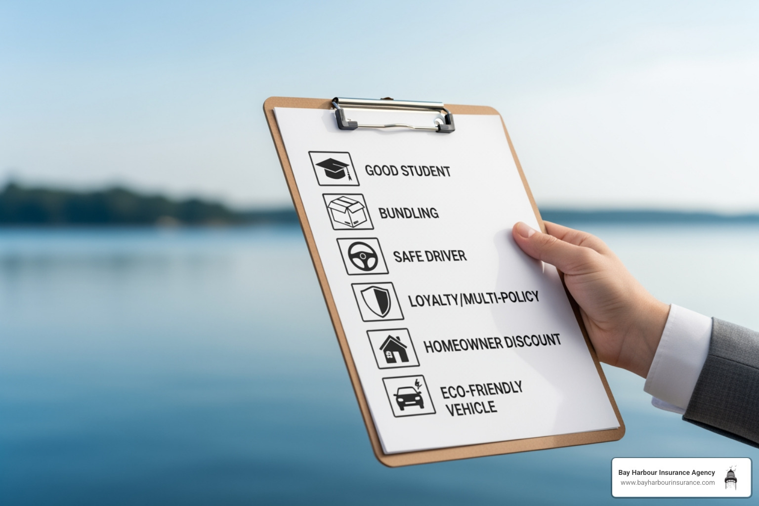 checklist of car insurance discounts like "Good Student" and "Bundling" on a clipboard - auto insurance quotation checklist of car insurance discounts like "Good Student" and "Bundling" on a clipboard - auto insurance quotation