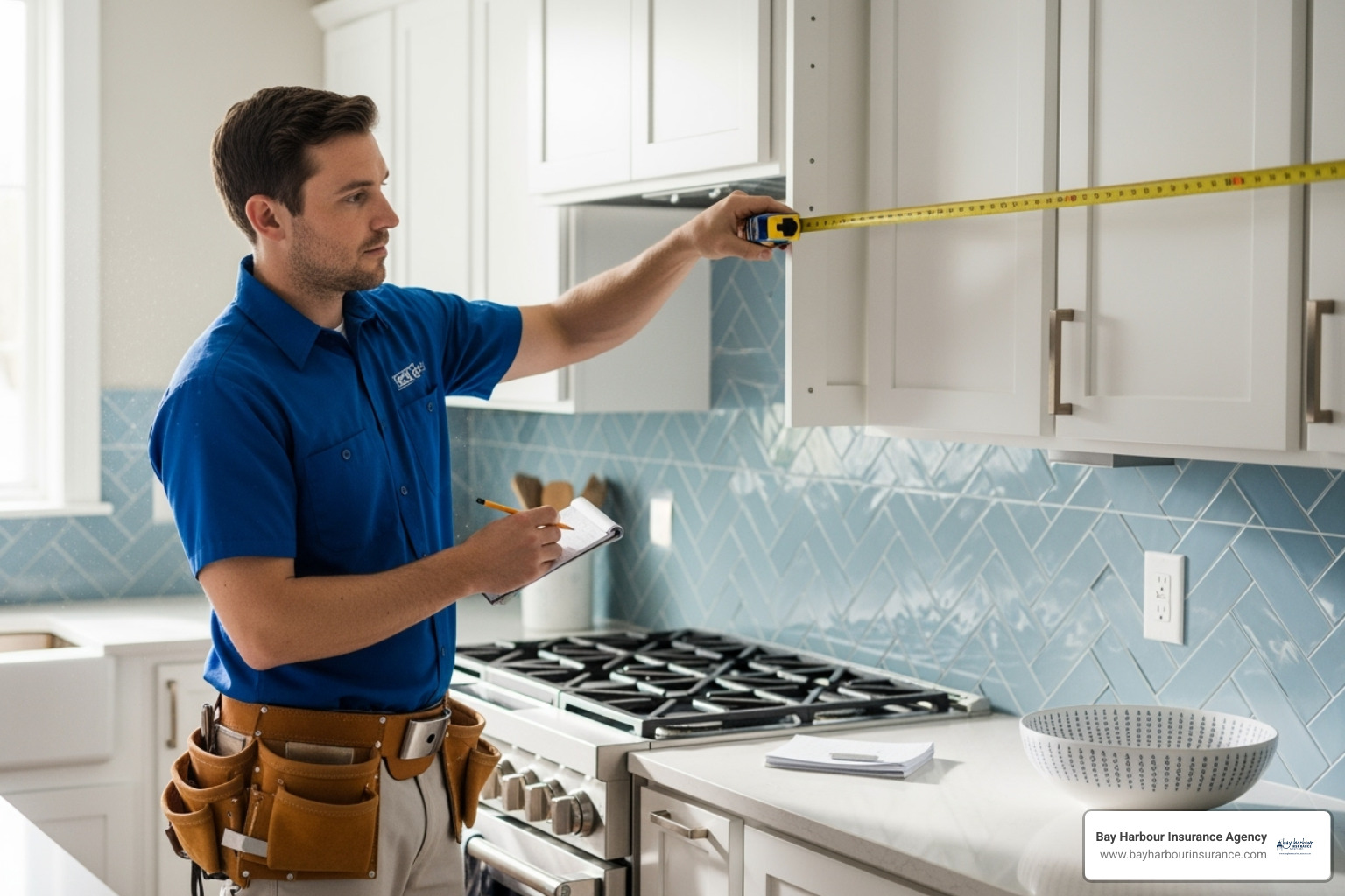 Contractor measuring kitchen - ho6 dwelling coverage