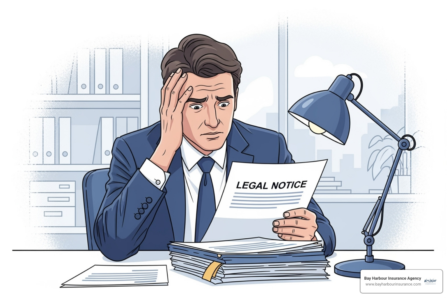 Legal notice or stressed consultant reviewing documents - Consultant professional liability