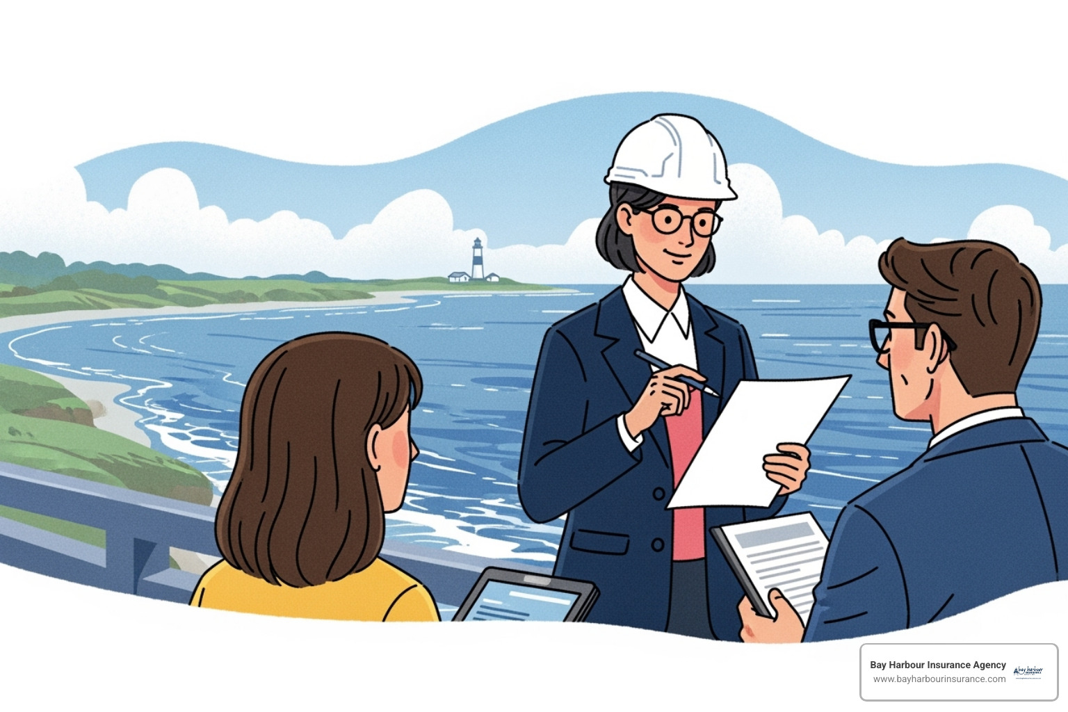 illustration of workers on long island - professional e&o insurance concept