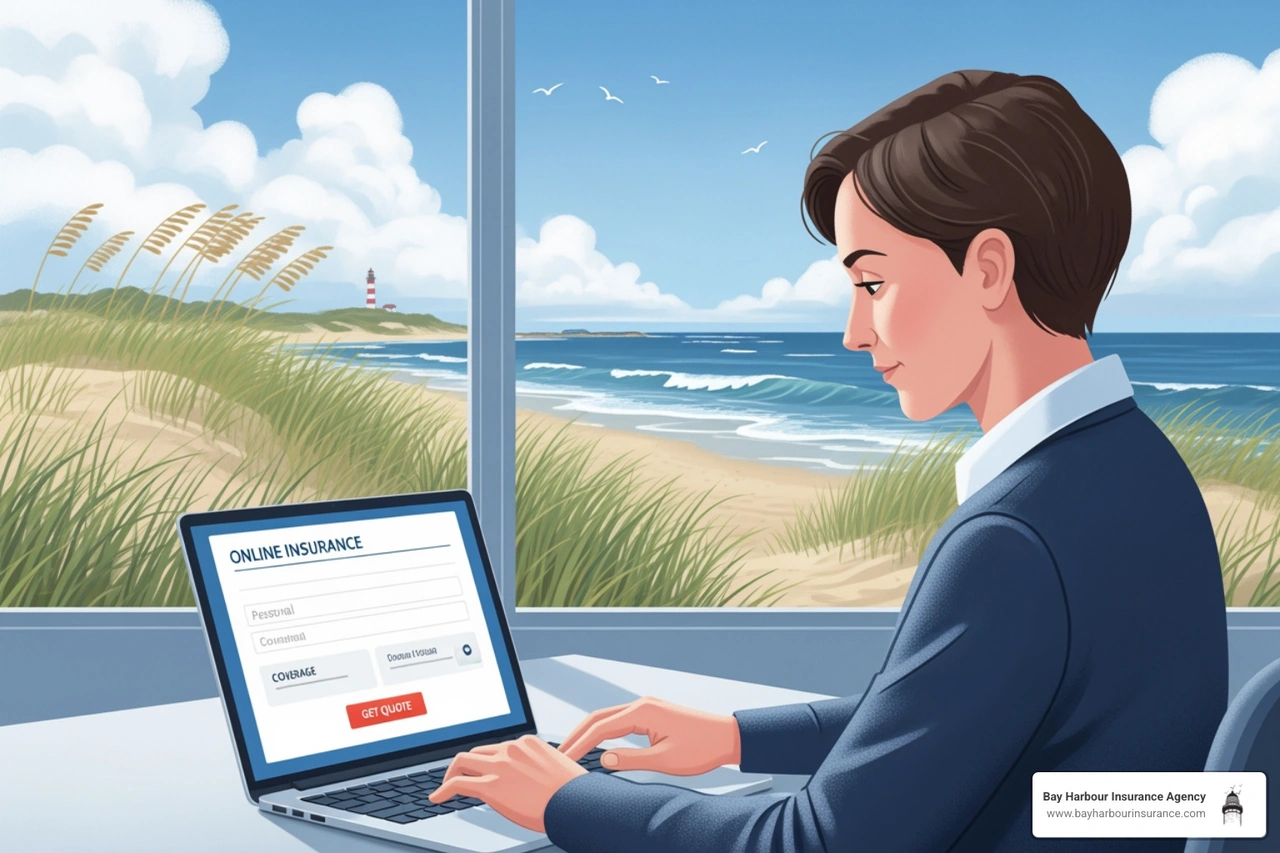 A person on a laptop getting an online insurance quote - calculating home insurance A person on a laptop getting an online insurance quote - calculating home insurance
