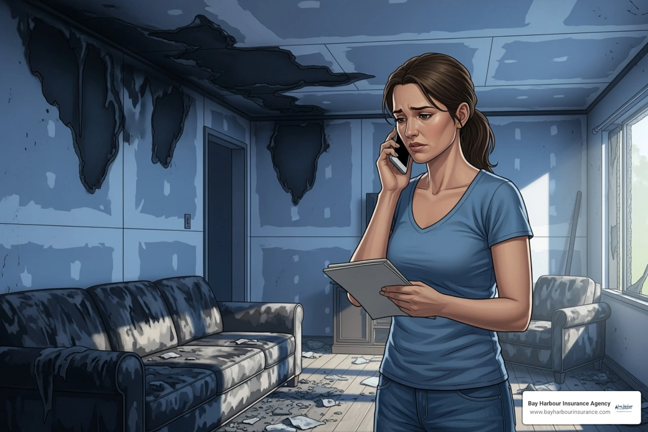 homeowner on the phone, looking at fire damage with a notepad - does homeowners insurance cover fire homeowner on the phone, looking at fire damage with a notepad - does homeowners insurance cover fire