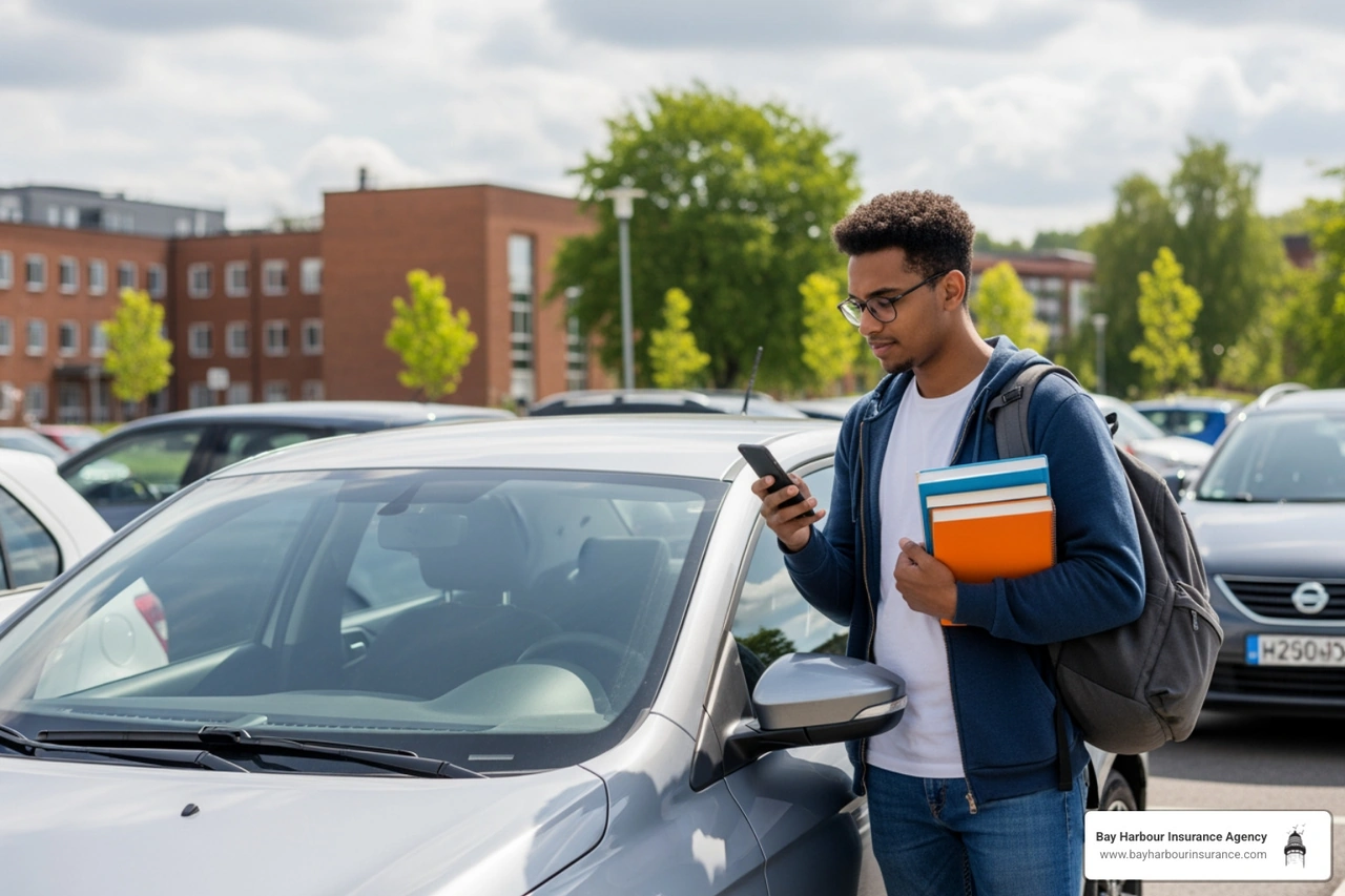 smartphone showing a usage-based insurance app dashboard - car insurance student discount smartphone showing a usage-based insurance app dashboard - car insurance student discount