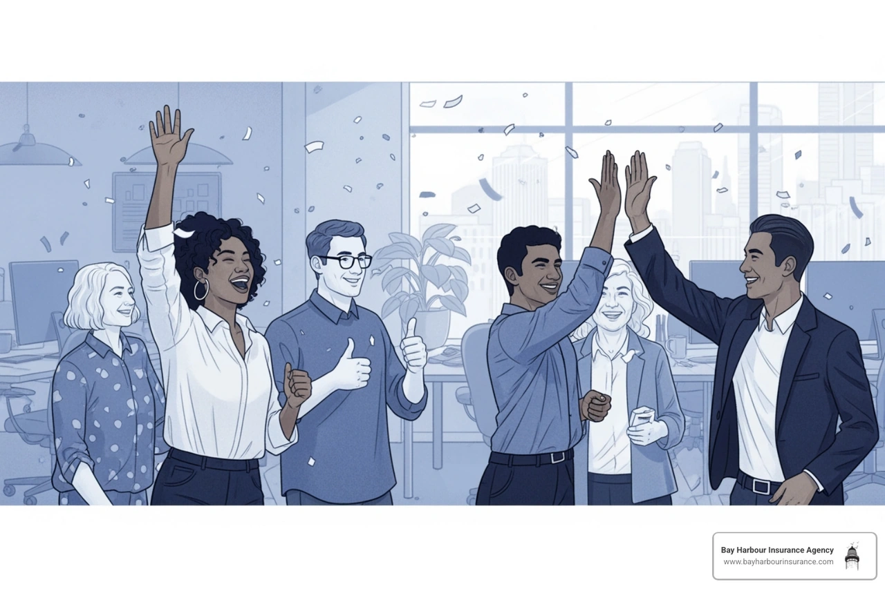 a startup team celebrating a funding round - startup business insurance a startup team celebrating a funding round - startup business insurance