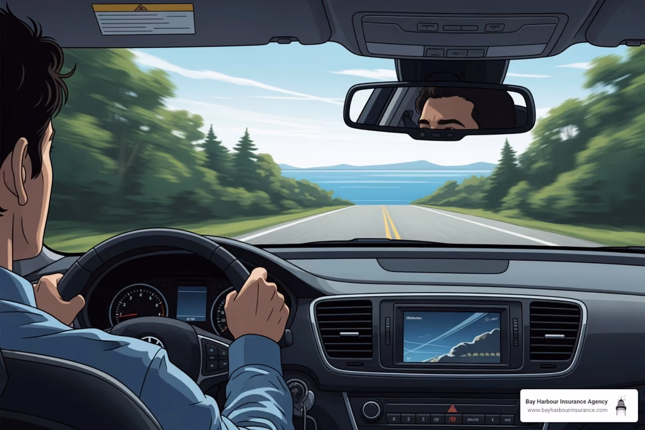A safe driver on a scenic Long Island road - Good driver discounts