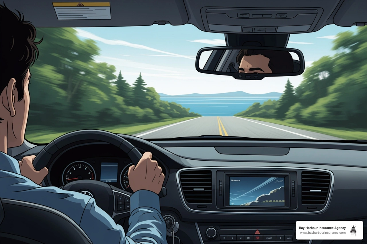 A safe driver on a scenic Long Island road - Good driver discounts
