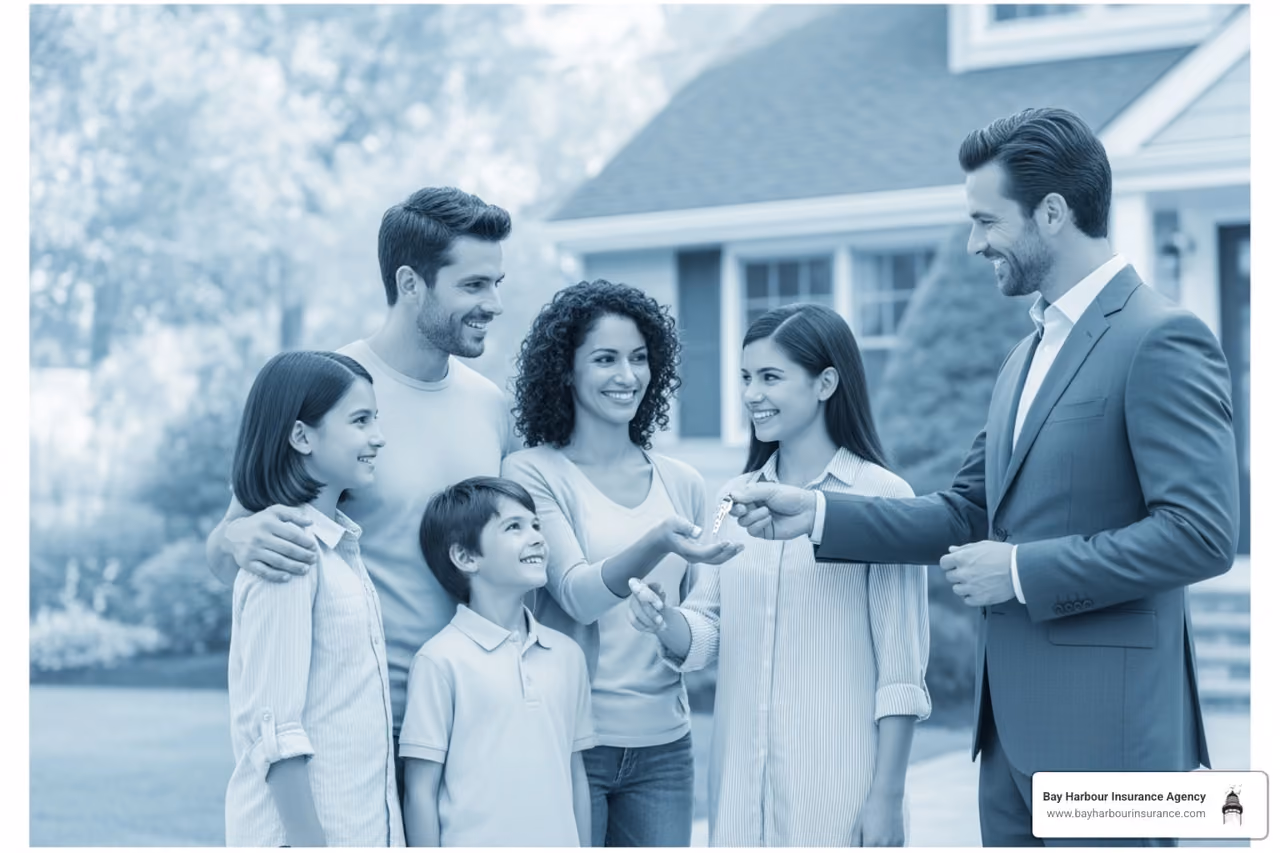 home buyers insurance family receiving keys new home Long Island