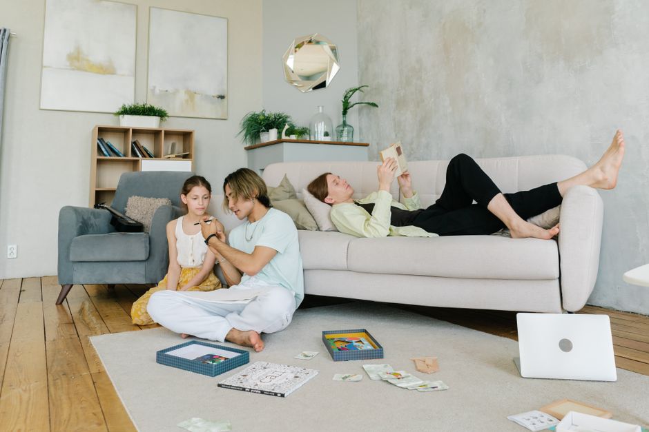 Illustration of a family relaxing in their cozy living room in Medford New York