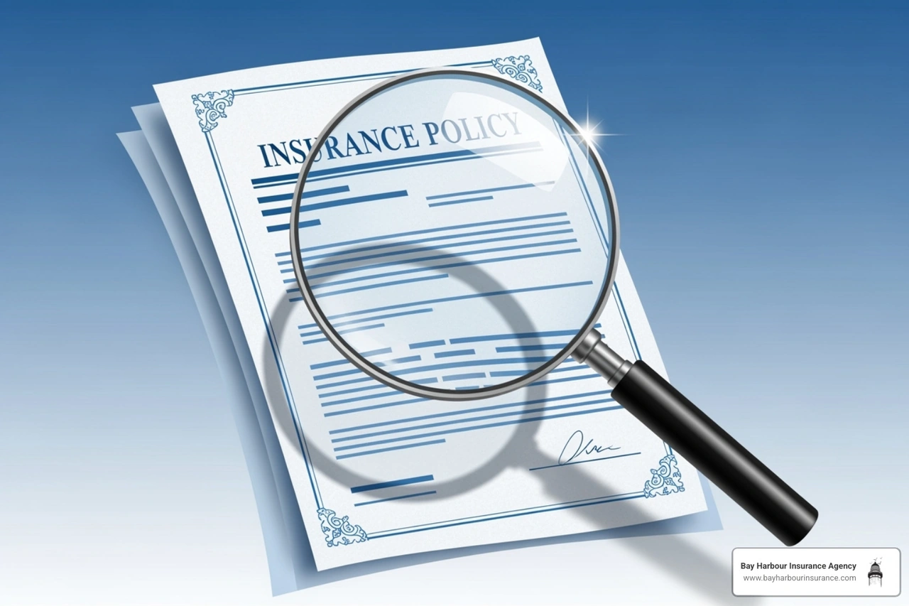 magnifying glass over an insurance policy document highlighting the Exclusions section - Professional Liability / E And O Insurance magnifying glass over an insurance policy document highlighting the Exclusions section - Professional Liability / E And O Insurance