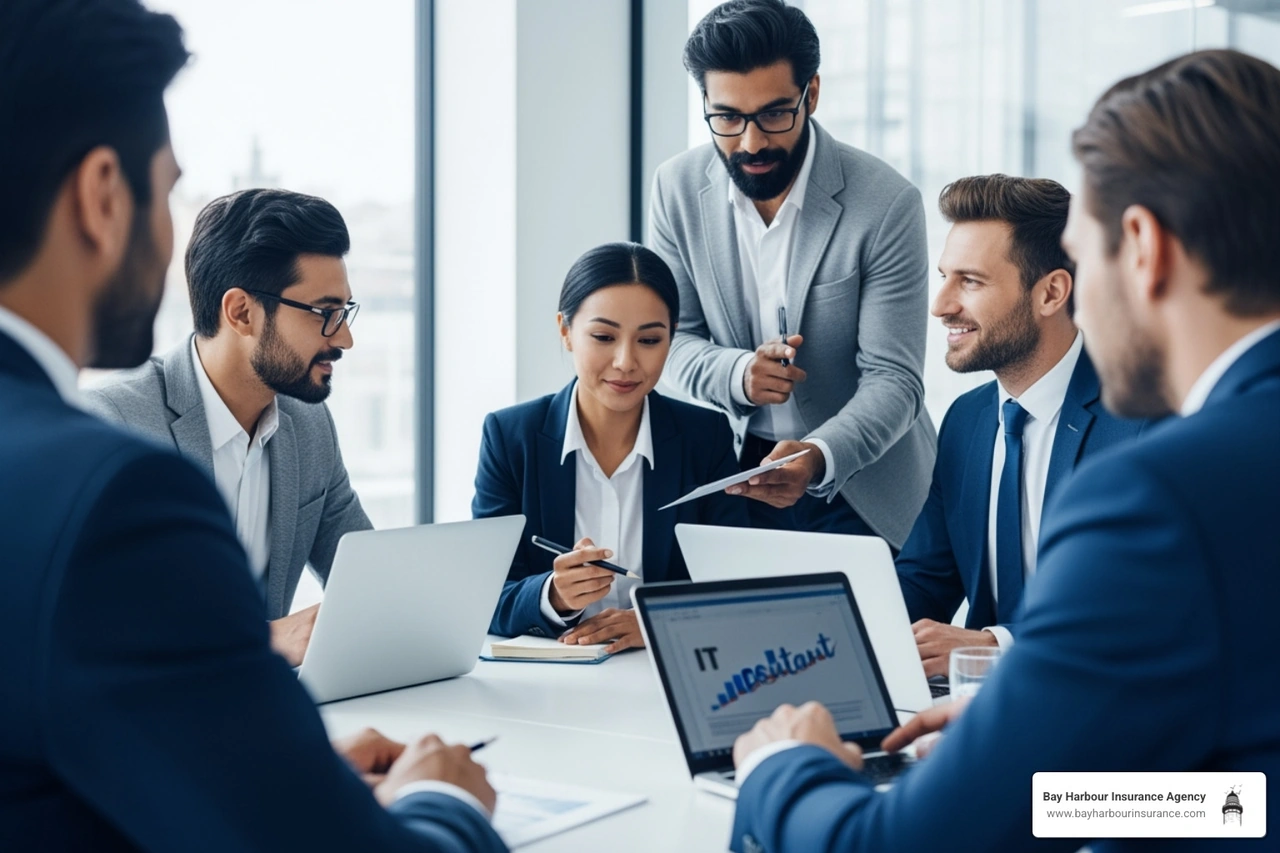 diverse group of professionals (e.g., real estate agent, IT consultant, accountant) in a meeting - Professional Liability / E And O Insurance diverse group of professionals (e.g., real estate agent, IT consultant, accountant) in a meeting - Professional Liability / E And O Insurance