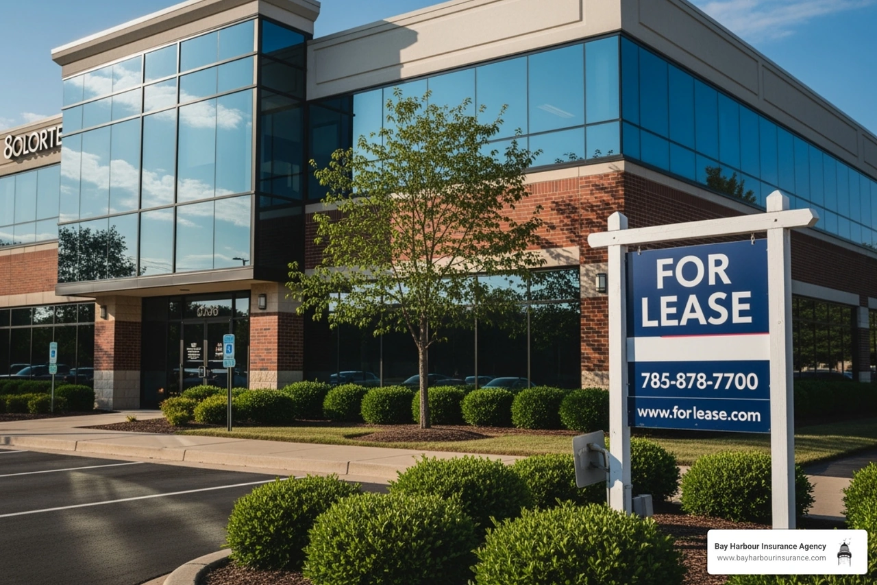commercial building with a "For Lease" sign - Business Insurance commercial building with a "For Lease" sign - Business Insurance