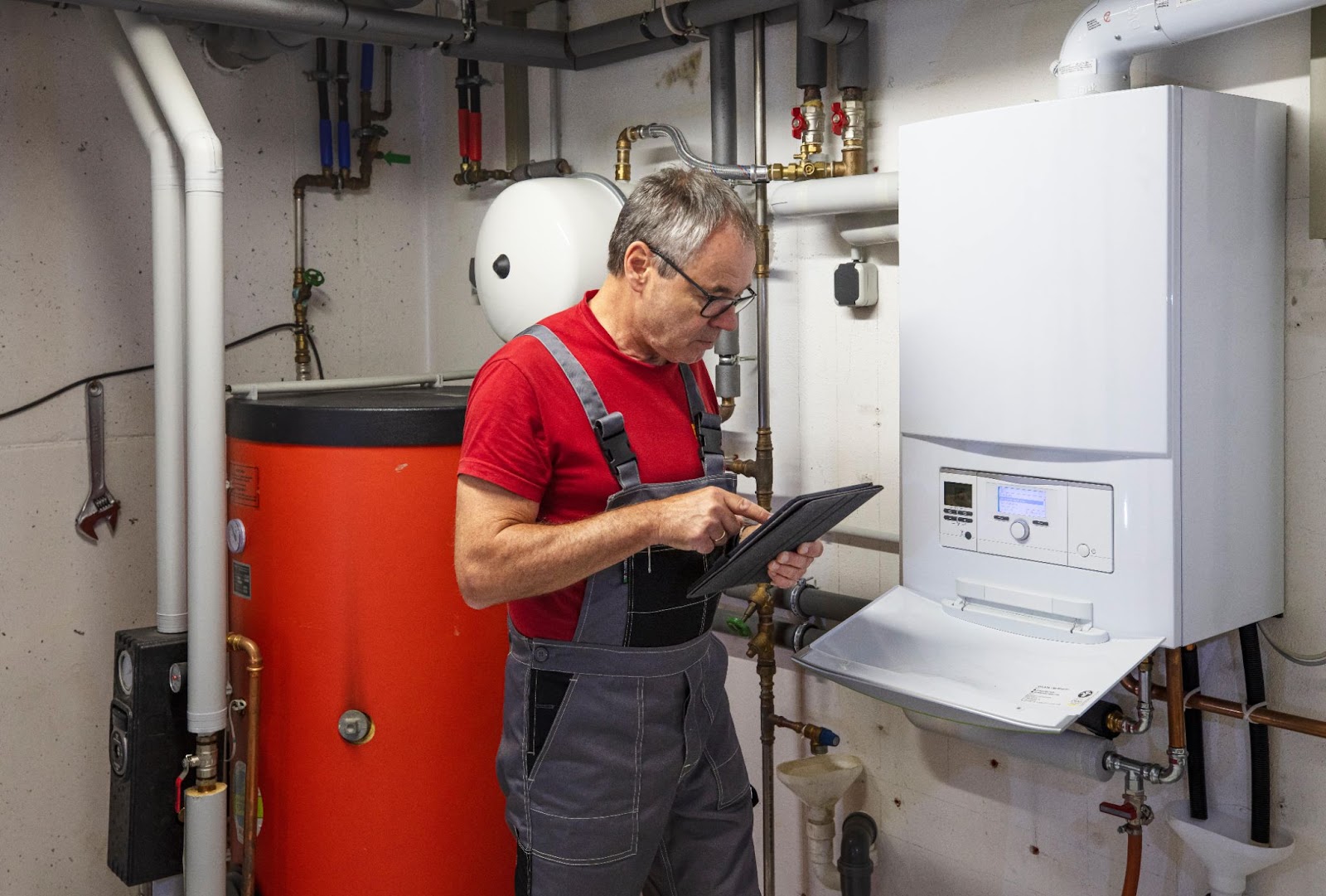 Handwerker an einer Gasheizung