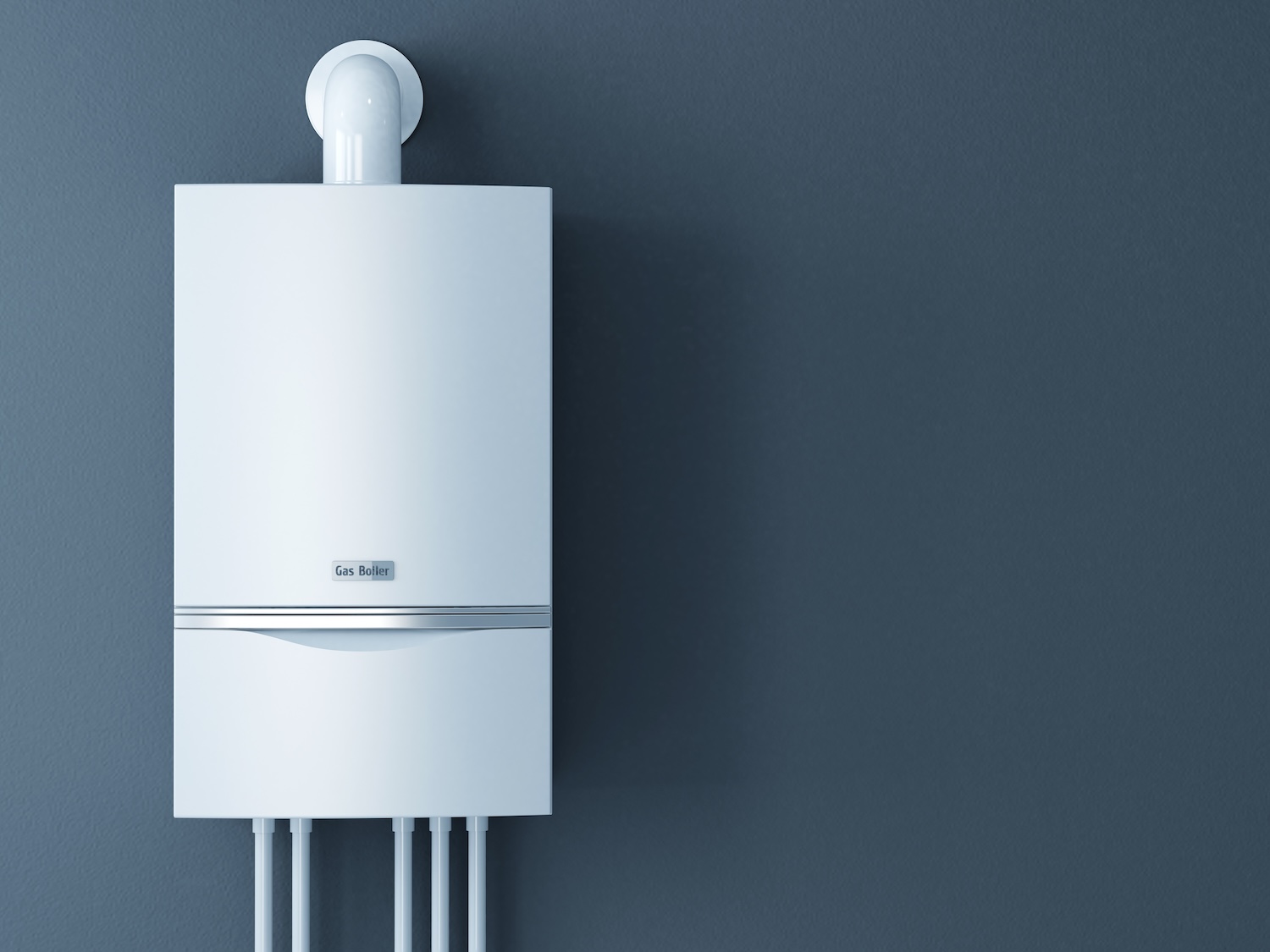Moderne Gastherme montiert an dunkelgrauer Wand – beispielhaft für förderfähige Gasheizung in Wohngebäuden mit Fokus auf Effizienz und Austauschförderung.